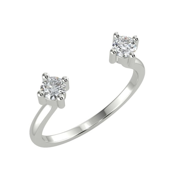Two-Stone Stackable Diamond Open Ring Solid 14K White Gold Round Cut 0.23 TCW - Picture 1 of 6